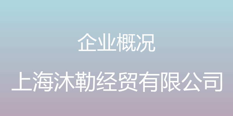 企业概况 - 上海沐勒经贸有限公司